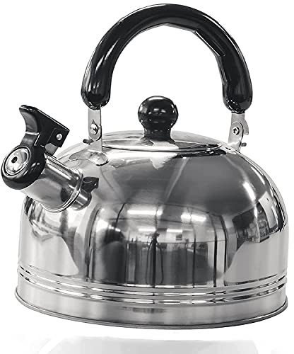 Green Haven 2L Camping Whistling Kettle - Portable Stainless Steel Travel Teapot, Camping Kettle for Gas Stove, Electric Stove & Campfire, Fast Boil & Folding Handle