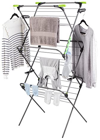 Minky Ergo Supreme Sure Grip 3 Tier Airer, Clothes Drying Rack For Indoor & Outdoor Use, Foldable Airer with Large 27m Capacity, Drying Rack with Non-Slip Feet