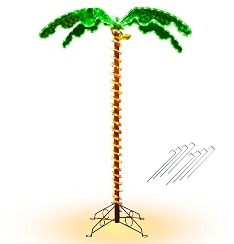 COSTWAY Künstliche beleuchtete Palme 154cm/218cm mit LED-Lichtern, klappbarem Sockel, LED Palme für Garten Deko, Party, Zuhause (118x80x154cm)