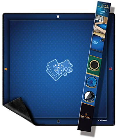 WOGAMAT Officiel - Tapis Multijeux Bleu 60 x 60 cm, pour Jeux de Cartes, Jeux de Dés, Jeux de Société - Néoprène Silencieux épais Lavable antidérapant - Finition Luxe.