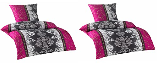 MB Warenhandel24 Bettwäsche Seersucker Microfaser 4 teilig Doppelpack Spar Set mit Reißverschluss 2X 135x200 cm + 2X 80x80 cm (Lea)