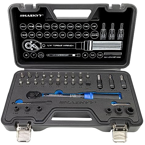 HASKYY Drehmomentschlüssel 1/4 2-20Nm Set Fahrrad Drehmoment Bit Innensechskant Verlängerung Torx Bit Satz, F1/4-M3/8 Adapter Reparatur Service