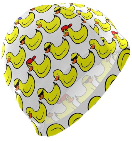 Dallonan Badekappe, Unisex, Erwachsene, Badekappe, Damen, Herren, niedlich, lustig, gelbe Enten, Kopfhörer, Polyester