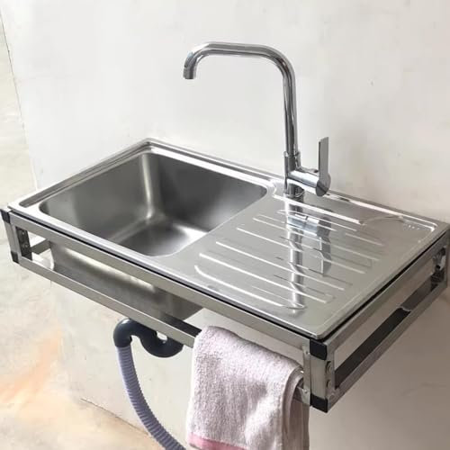 COKYIS Evier Cuisine Autoportant Evier Utilitaire Mural avec Robinet Chaud Et Froid, Plan De Travail Evier Cuisine Extérieur Évier De Jardin 1 Compartiment