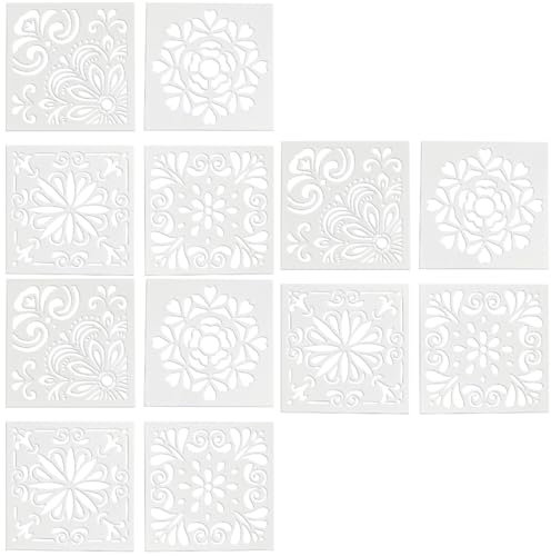 HOMSFOU 12-Teiliges Handabdruck-Set Zum Zeichnen Von Hand Diy-Wandmalerei-Vorlage Blumendruck Kunststoff-Malvorlage Blumenschablone Blumenformen Kuchenschablone Vierteiliges Set
