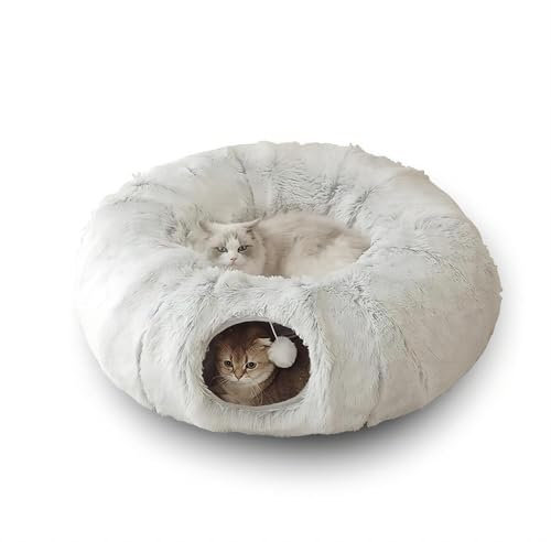 Wuudi Tunnel letto in peluche per gatti da interno con tappetino estraibile - spazio per dormire con tubo pieghevole