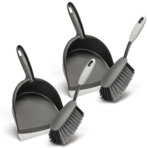 Hausfelder Kehrblech und Handfeger Set, Kehrgarnitur mit Handbesen und Schaufel (2 x Handfeger und 2 x Kehrschaufel, Anthrazit Grau)