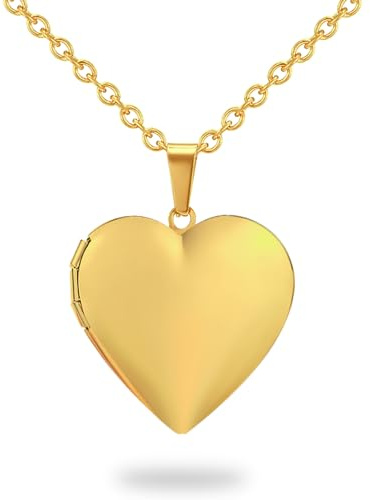 PHOCKSIN Gold Heart Lockets Necklace for Girlfriend Locket Necklaces that Holds 2 Pictures Memorial Lockets for Women