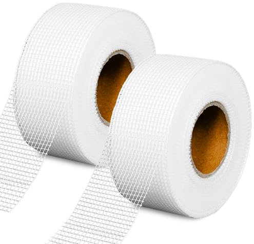 ATMWM 2 PièCes Bande De Couture Autocollante,Fibre De Verre,Bande Placo,Bande Armee Placo,Bandes De Recouvrement De Joints En Fibre De Verre Pour Remplir Des Joints Sans Espace (50 mm X 50 m)