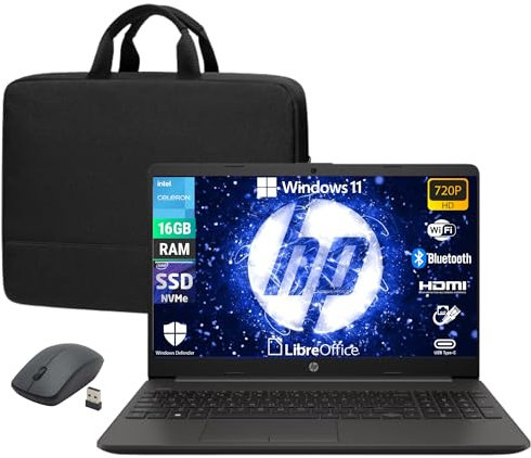 HP 250 G9, Notebook Computer Portatile, Intel N4500, Display HD da 15,6, Ram 16 Gb DDR4, SSD NVMe 512 Gb, W11 Pro, Libre Office Preconfigurato + Borsa e Mouse