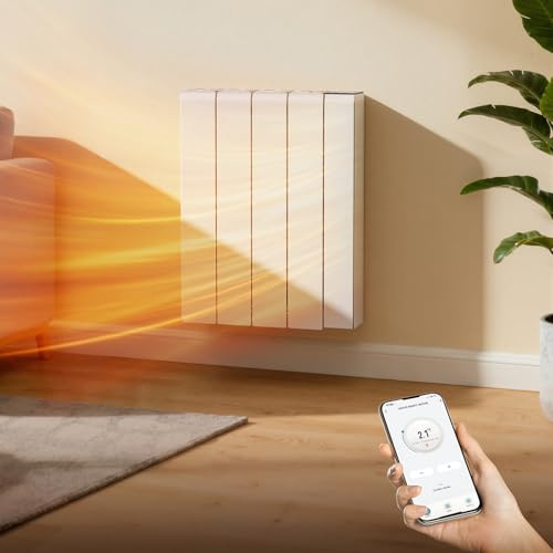 BTGGG 1000W Electric Radiator Wall Mounted Electric Heater Energy Efficient Ceramic Heater with WIFI & 7 Days/24H Timer and Thermostat,LCD Touch Screen,4 Smart Modes,Window Opening Detection,White