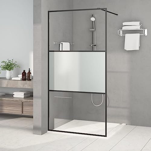 Tidyard Paroi de Douche Noir 100x195 cm Verre ESG Demi-dépoli, Pare-Baignoire Paroi de Douche, Écran de Douche Fermeture de Baignoire Mur Panneau de Douche pour Salle de Bain