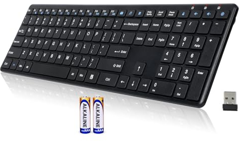 Wireless Keyboard-2.4G USB Ultra Slim Quiet Full Size Matte PC Computer Keyboard,19 Multimedia Keys,Number Pad,Plug&Play,Lag-Free Ergo,Long Battery Life for Desktop,Laptop,Smart TV,MAC,Windows,QWERTY