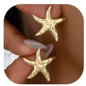 Boucles d'oreilles en forme d'étoile de mer plaquées or 14 carats pour femme - Tendance - Style bohème - Pour l'été, la plage - Hypoallergéniques - Accessoires pour tenues de vacances, Small, Métal