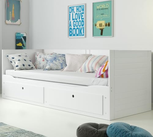 Interbeds Divano letto, letto funzionale, letto a castello, struttura salvaspazio per divano letto, letto singolo con contenitore e superficie letto estraibile (Bianco)