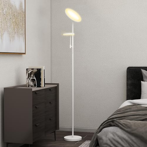 HOMCOM Lámpara de Pie LED Regulable 42W Lámpara de Pie Salón Giratoria con Control Remoto y Táctil Temperatura de Color y Brillo Ajustable para Salas de Estar Dormitorios Oficinas Blanco