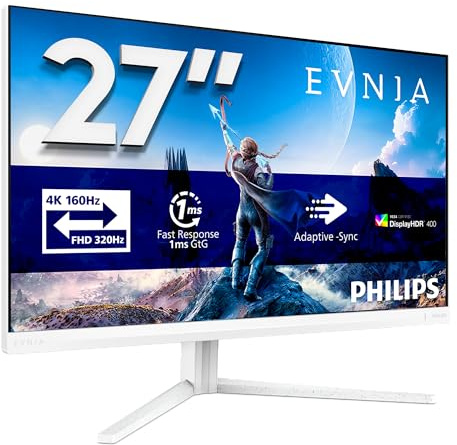 Philips Evnia Gaming Monitor 27M2N5901A, 27, 3840x2160, UHD, 160Hz, Fast IPS Panel, 1ms GtG, USB Hub Speakers, Height Adjustment (HDMI2x 2.1 DP 1x 1.4) Adaptive Sync, HDR400, G-Sync Comp., Bianco