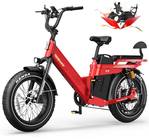 TESWAY 320KM Ultra Long Range Versatile 2-Seater Electric Bike X7PRO & X5PRO (Step Thru - X5 PRO 52V, RED)