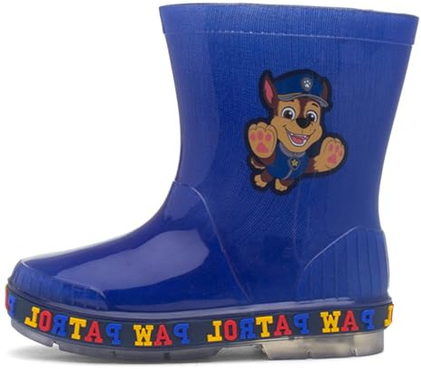 Paw Patrol Botas de agua para niños, botas de agua iluminadas para días lluviosos, calzado impermeable de personajes de Chase and Marshall Pups, para niños, Blue, 31 EU