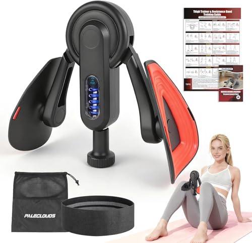 Thigh Trainer Thigh Exerciser, 10-100lb/45kg Adjustable Resistance Pelvic Floor Trainer with Leg Band & Poster for Kegel Exercise, Inner Thigh Exerciser for Home Gym Workout Equipment