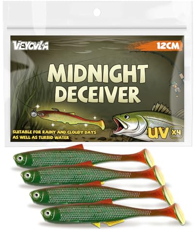 VEYCVLA Fishing gummifisk, gös, abborre, 12 cm, 4 stycken, gummibete, gös, fiske, mjuk bait, fiskedrag, UV-aktivt, gummifisk, set gös, gummifisk, gös, bete