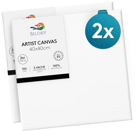 BILDRY Leinwand 40x40 cm – 2er Set Keilrahmen zum Bemalen, Canvas für Acryl- & Ölfarben, Künstler & Hobby