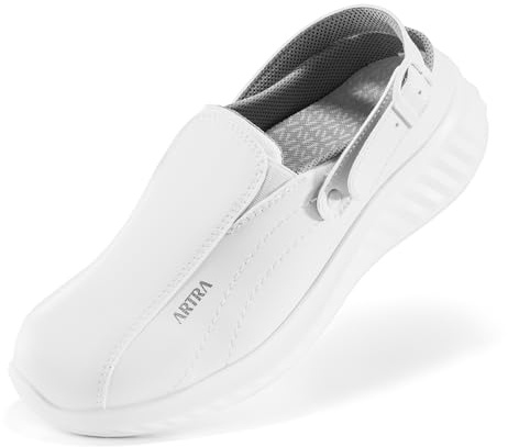 Artra ARVA - Sandali da lavoro OB SRC – scarpe da lavoro leggere senza punta in acciaio, antiscivolo, ideali per uso medico, sanitario e gastronomico, bianco, 43 EU