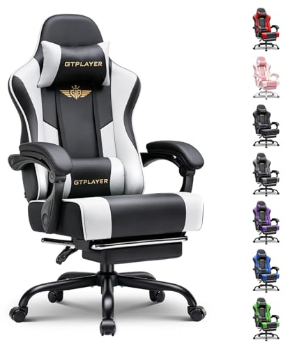 GTPLAYER Gaming Chair for Adults Computer Chairs with Footrest Headrest and Lumbar Support Ergonomic Height Adjustable Reclining PC Chair