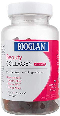 Bioglan Collagen Gummies | 1000mg | Hydrolysed Marine Collagen | Biotin | Selenium & Vitamin C | Strawberry Flavoured | 60 Gummies