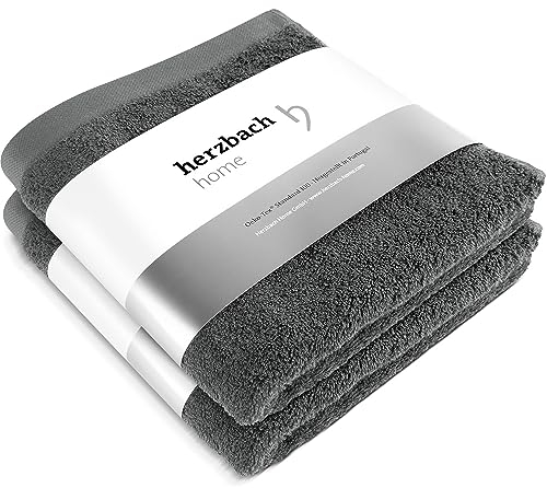 herzbach home Premium Handtücher 50 x 100 cm 2er-Set (Anthrazit) – Hochwertige, weiche & saugstarke Handtücher in Bester Qualität – 100% natürliche Baumwolle
