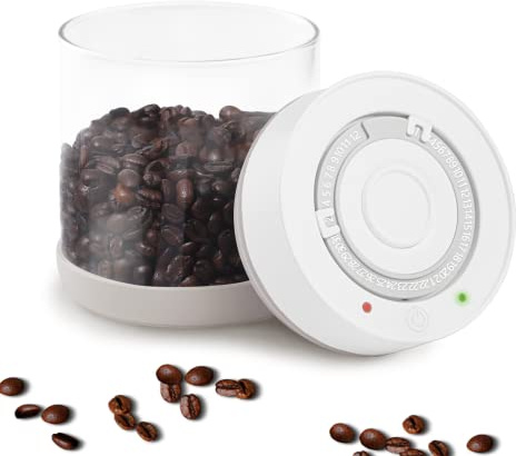 Minidiva Smart Vakuumbehälter für Lebensmittel, Integrierte Vakuumpumpe, Auto Luftdicht verschlossener Glas Kanister für Kaffeebohnen Tee, BPA-frei, mit Datumsaufzeichnung, 600 ml