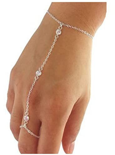 Yheakne Boho Cristallo Dito Bracciale Argento Schiavo Catena Vintage Strass Anello Da Polso Personalizzare Mano Catena Gioielli Per Donne E Ragazze Regali