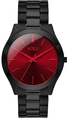 BUREI Orologio da polso da uomo, alla moda, in acciaio inox, al quarzo, con movimento giapponese, classico, di lusso, 42 mm