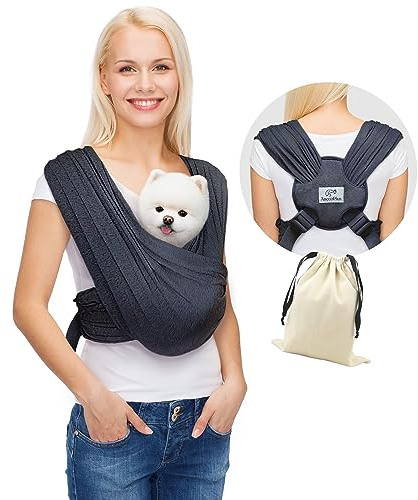 AnccoPlus Sac de Transport pour Petits Chiens, Chat orienté vers l'avant, Mains Libres, Taille réglable, réduction des maux de Dos, Coton Doux, sûr pour Petit Chien (Taille Plus, Noir Anthracite)