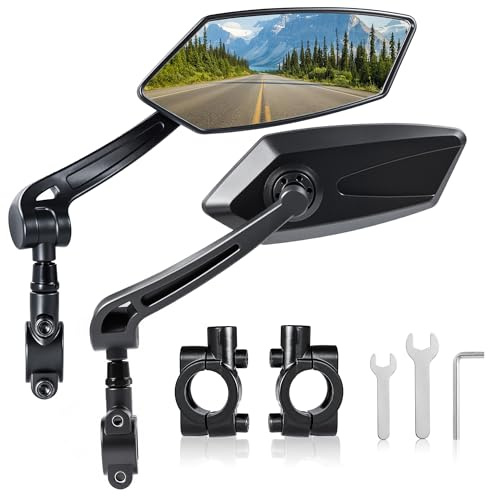 Bike Mirror Handlebar Mount 360° Adjustable 2pcs, Accessories Bike Side Mirror, E Bike Mirrors for Handlebars, Scooter Mirrors for Handlebars with Scratch Resistant Glass, E Bike Rear View Mirror