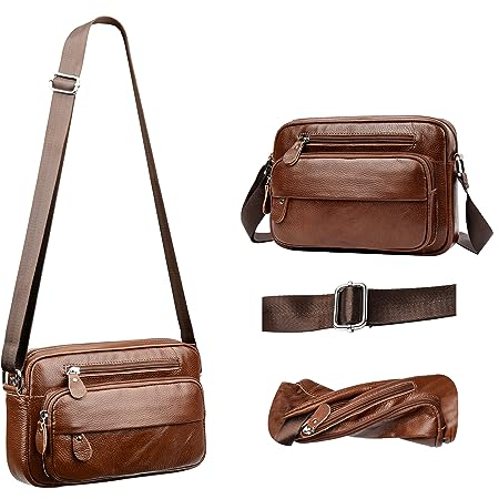 Messenger-Bags Herren Umhängetasche Leder Klein Braun Shoulder Bag for Men, Sport Taschen Herren, Office Small Backpack, High Capacity Bag for Work Travel