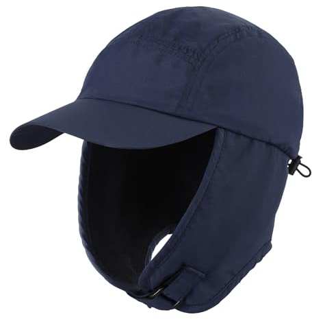 Decentron Cappello invernale per bambini con paraorecchie in pile, blu navy, 3-7 anni