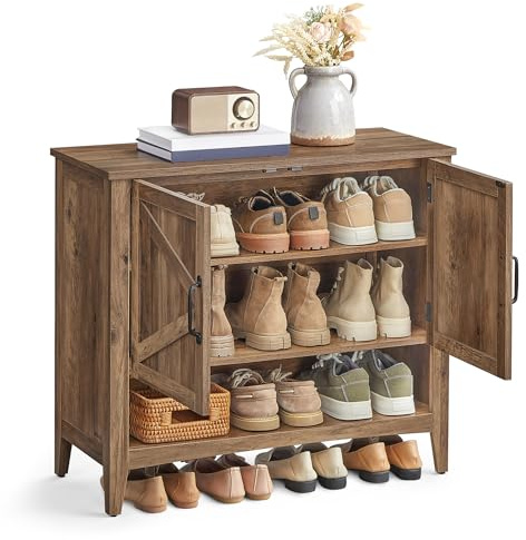 VASAGLE Shoe Storage Cabinet, 3āTier with HeightāAdjustable Shelves