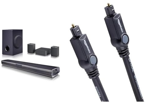 LG SQC4R - Barra audio intelligente, 220 W, Dolby Digital, compatibile con LPCM, Equalizzatore di Bassi, 4.1 Canali, Nero & Amazon Basics - Cavo audio ottico digitale Toslink, 1.83 m, Nero