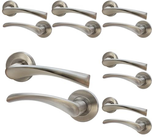 EAI Nickel Internal Door Handle | 6 Pairs Satin Nickel Lever on Rose Round Handles | Novoli Range