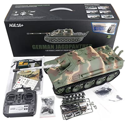 Funwetrike RC-tankar för vuxna, 1/16 2,4 G RC tysk Jagdpanther Tank Destroyer fordonsmodell som skjuter BBS och vattenbomber för vuxna med ljusljud (grundversion)