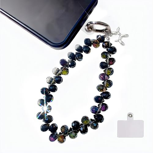 Yamobi Cadena corta para teléfono móvil, colgante de perlas con purpurina, colgante para teléfono móvil, llavero para cámara, llavero, L, Piedra