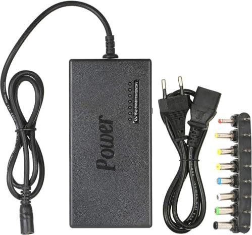 SQUADO Adattatore CA universale per caricabatterie per laptop da 120W con 8 convertitori per spina jack CC da 12 V a 24 V Caricatore portatile regolabile Spina europea