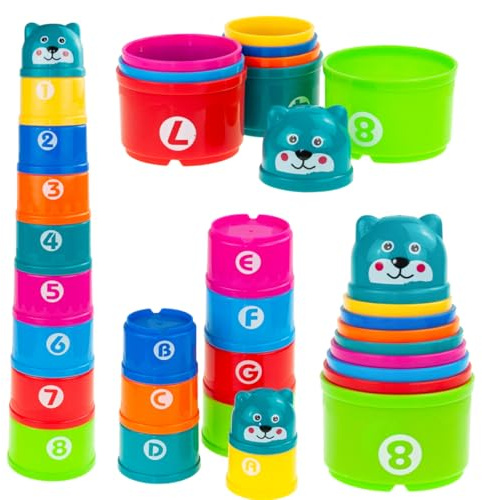 Martom Pyramide Becher Spielzeug Puzzle Turm, Becher mit verschiedenen Größen und Farben zu stapeln, mit Zahlen zu sortieren, Stapelbecher, entwickelt logische Fähigkeiten