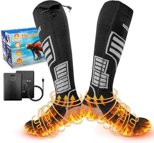 TOFFCAEA Calcetines Calefactables, 5000mAh Calcetines Térmicos Recargables, con App Control 5 Niveles Temperatura, para Esquí/Ciclismo/Pesca en Invierno, Unisex Calcetín Calefactable 38-46