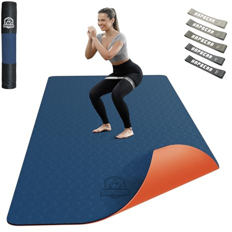 HAPBEAR Esterilla Yoga Grande - 183 cm x 91 cm x 6 mm, Esterilla de Ejercicio Antideslizante Extra Ancha para Entrenamiento en Casa, Incluye Bandas de Resistencia Extra y Bolsa de Transporte