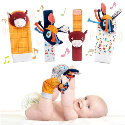 Accevo muñeca sonajero pie buscador de calcetines para bebé brazo pulsera mano sonajero pies pierna tobillo calcetines recién nacido suave juguete sensorial bebé regalos 0-12 meses niño niña niño