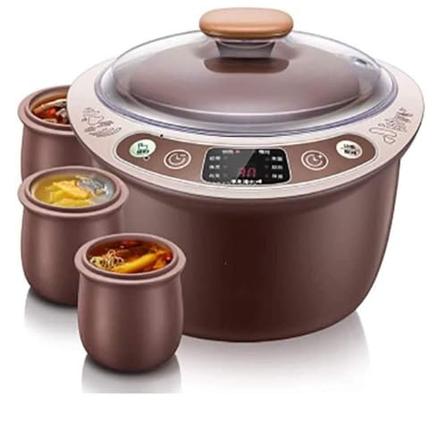 Olla de cocción lenta de arcilla morada, olla eléctrica inteligente de 2.5 L para comidas familiares con horario de citas y cocción al vapor