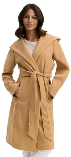 MARIKOO Abrigo de entretiempo para mujer (XS-3XL) – Elegante abrigo envolvente con cinturón en la cintura, capucha de gran tamaño, chaqueta cálida para mujer – N046, marrón claro, M
