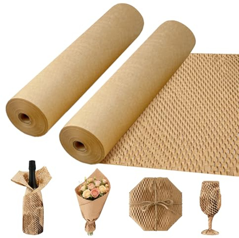 70mx35cm Honeycomb Packing Paper Roll, Paper Bubble Wrap Rolls with 30m Jute Rope, Cushioning Bubble Wrap Alternative for Moving House Shipping Packing Breakables Gifts (2 pack 35mx35cm)